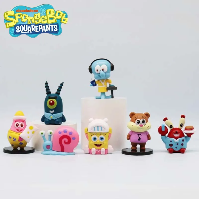 6pcs/set 5.6CM Spongebob Action Figures Cartoon Movie Mini Dolls Children Birthday Gifts Set