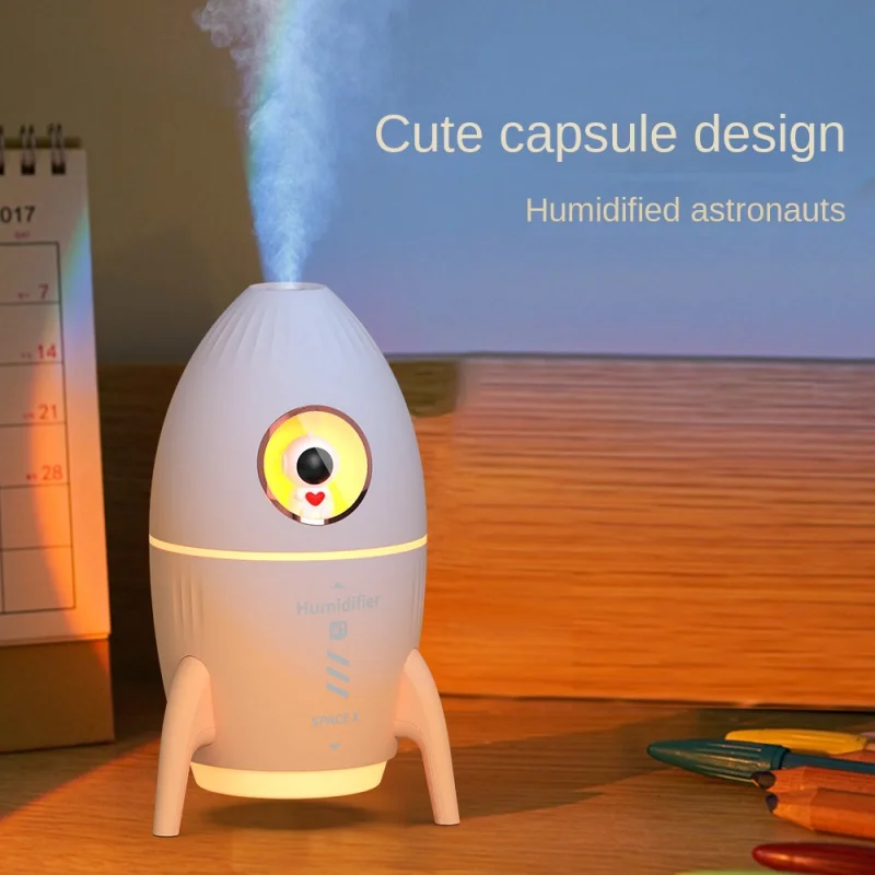 Air Humidifier Portable Spaceman Rocket 350ml  Desk Quiet USB Indoor Bedside Night Light for Living Room Home Bedroom Dorm