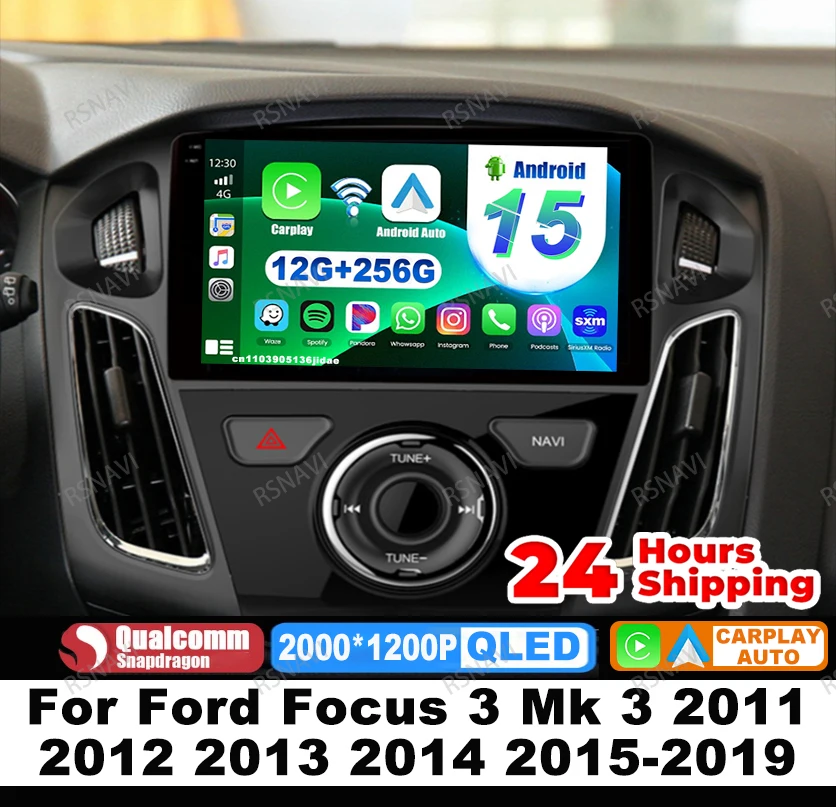 راديو السيارة أندرويد 15 لفورد فوكس 3 Mk 3 2011 2012 2013 2014 2015-2019 نظام تحديد المواقع 5G واي فاي اللاسلكية Carplay السيارات فيدو لاعب 4G LTE #1