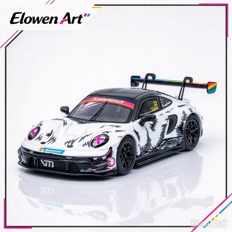 Elowen Art 1/64 snow monster painted 911 GT3 alloy car model,A gift for a boy Popular styles, small proportion ornaments .