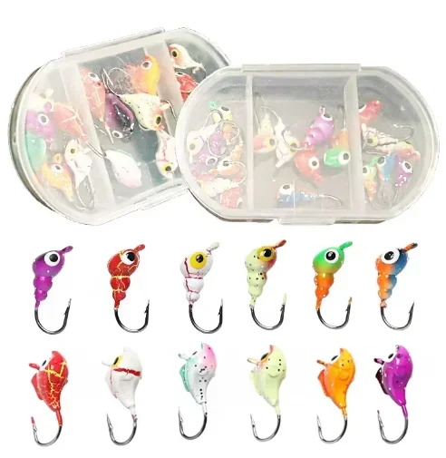 EASYFISH Goture 18Pcs/box Winter Fishing Lure Set Ant Dolphin Ladybug Shaped Ice Fishing Jigs for Perch Pike Mini Bait