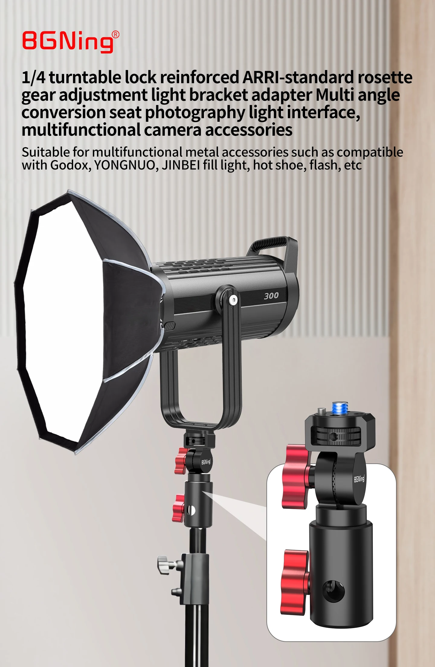 Kamera-Blitzhalterung 16mm Stativhalter Cold Shoe 1/4 Zoll Halterung Regenschirm Speedlite Halter 360° Drehbar Verstellbarer Lichtständer-Adapter – Detail 1