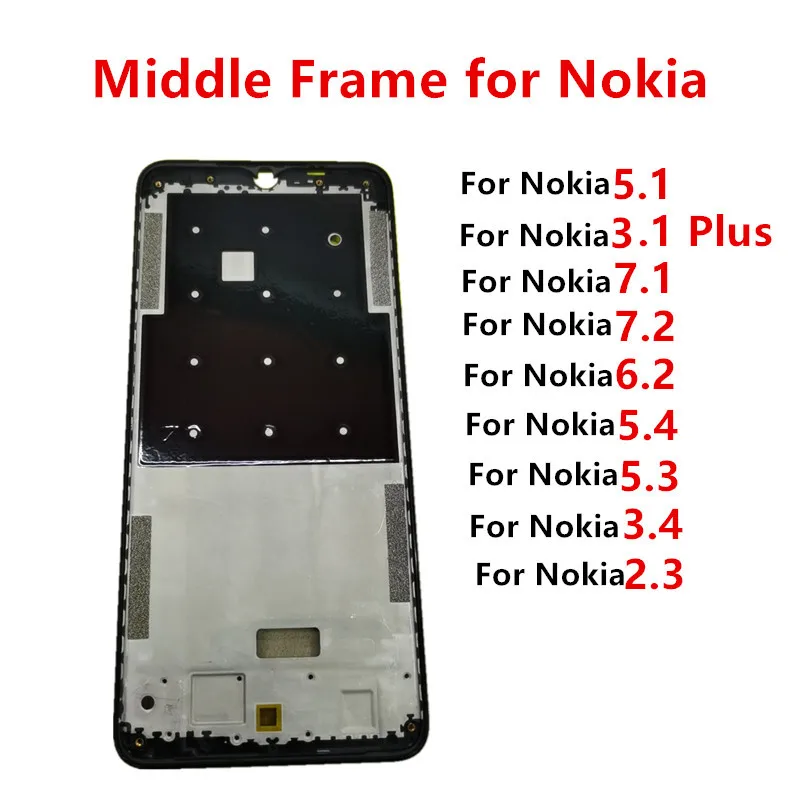 

For Nokia 5.3 5.4 6.2 7.2 2.3 3.4 7.1 5.1 NK Middle Front Frame Plate Housing Board LCD Support Mid Bezel Repair Spare Parts