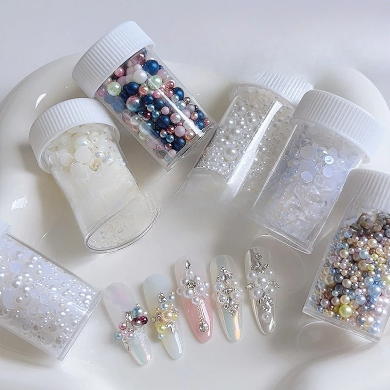 Mixed-colour Half Flat-bottomed Bead Rhinestones Mini Pearl Nail Charms Art Decorations Tips Manicure Christmas Accessories