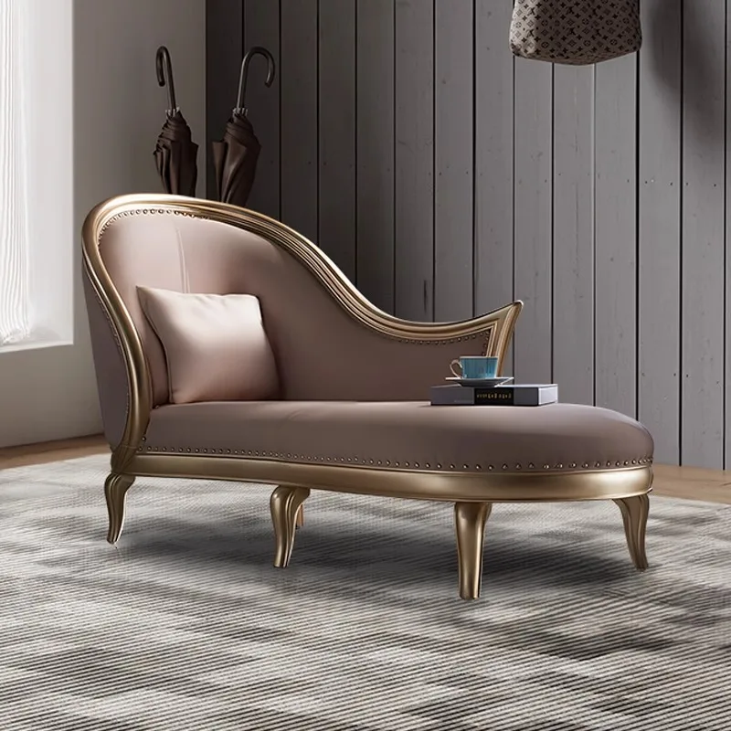 

Light luxury solid wood leather art concubine chair living room bedroom single beauty couch