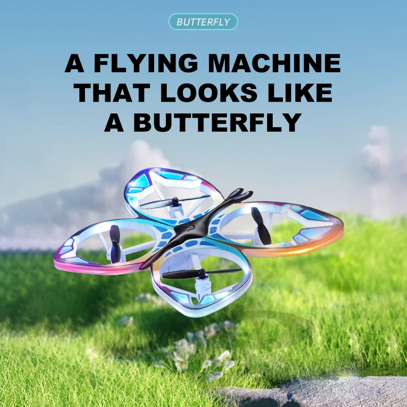 RC 2.4G Four-axis Drone Colorful Lighting Remote Control Butterfly Aircraft 360° Rotation Suspension Fixed Height Children's Toy