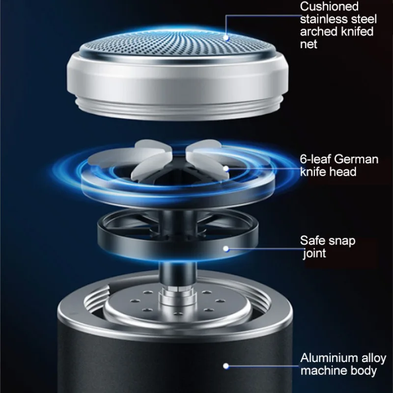 Electric Mini Shaver Portable Double Heads Type-C Charging 6-Leaf Grinding Knife Head Dry Wet Dual Use Waterproof Razor