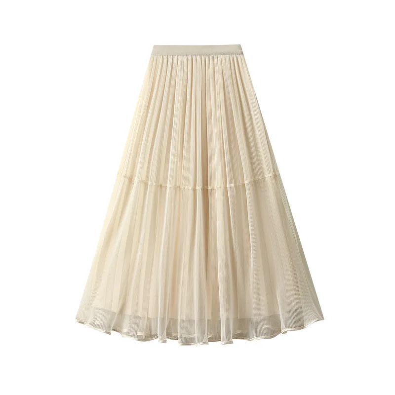 Reversible Midi Long Velvet Tulle Skirt Women Autumn Winter Vintage High Waist A-Line Skirt Female All Match Mesh Skirt Lady