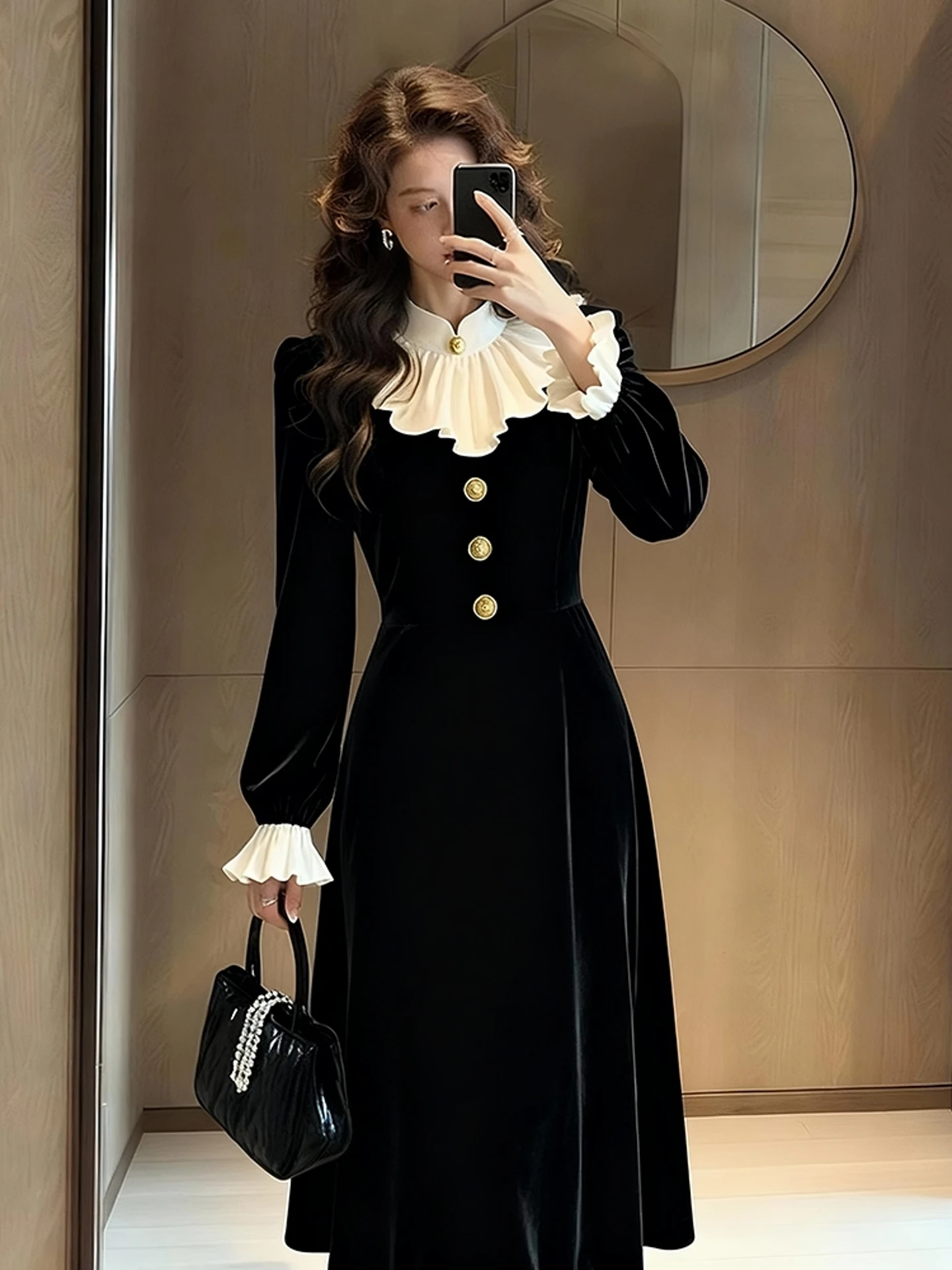 Elegant Black Velvet Dress Slim Fit Waistline for Important Occasions Autumn Season Light Maturity Style Hepburn Ball Gown