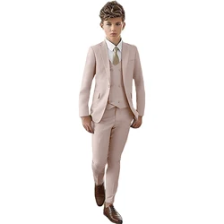 Wedding Suit For Boys Children Beige Stage Performance Formal Suit Flower Kids School Graduation Piano Ceremony Costume Set