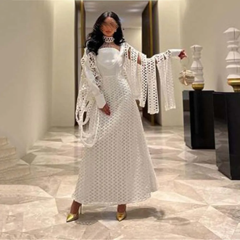 Elegant White Strapless Full Sleeve A Line Long Evening Dress Ankle Length Fashion Formal Prom Gown For Woman Customized