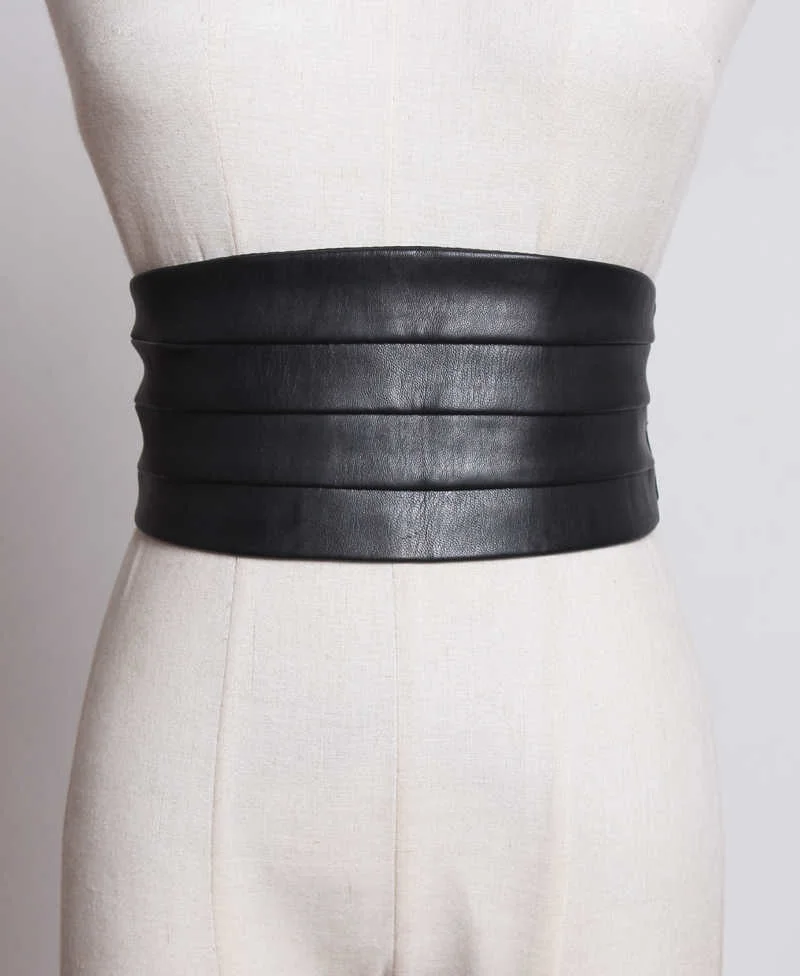 

Multicolor Black Red Pu Leather Elastic Wide Belt Personality Women New Fashion Tide All-match Spring 2022