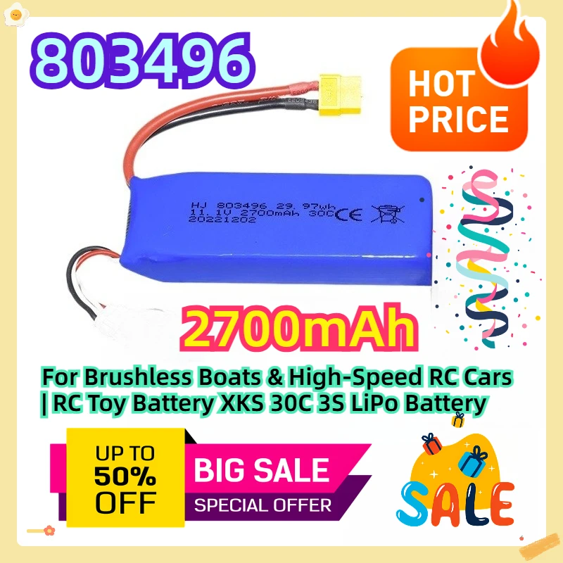 

For Brushless Boats & High-Speed RC Cars | RC Toy Battery XKS 11.1V 2700mAh 30C 3S LiPo Battery