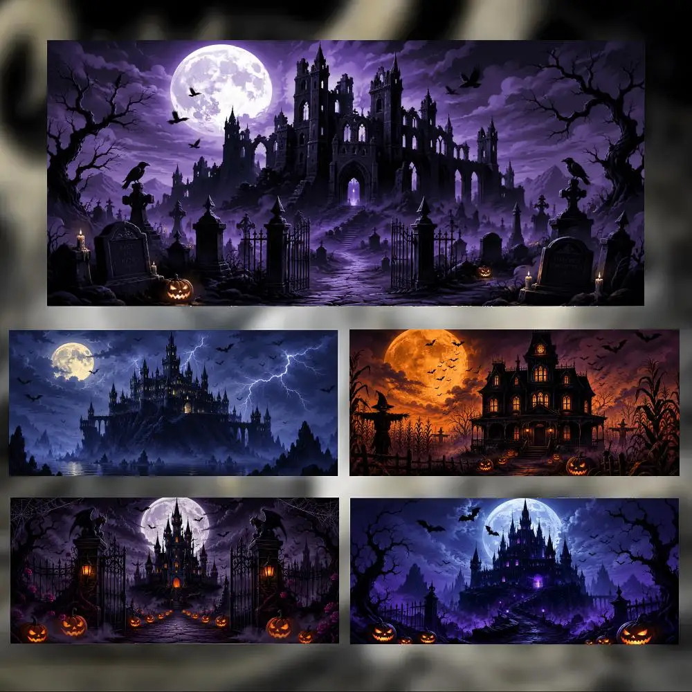 H-Halloween Haunted Castle Mouse Pad Large Thick Desk Pad Stitched Edges Gaming Mouse Mat for PC
