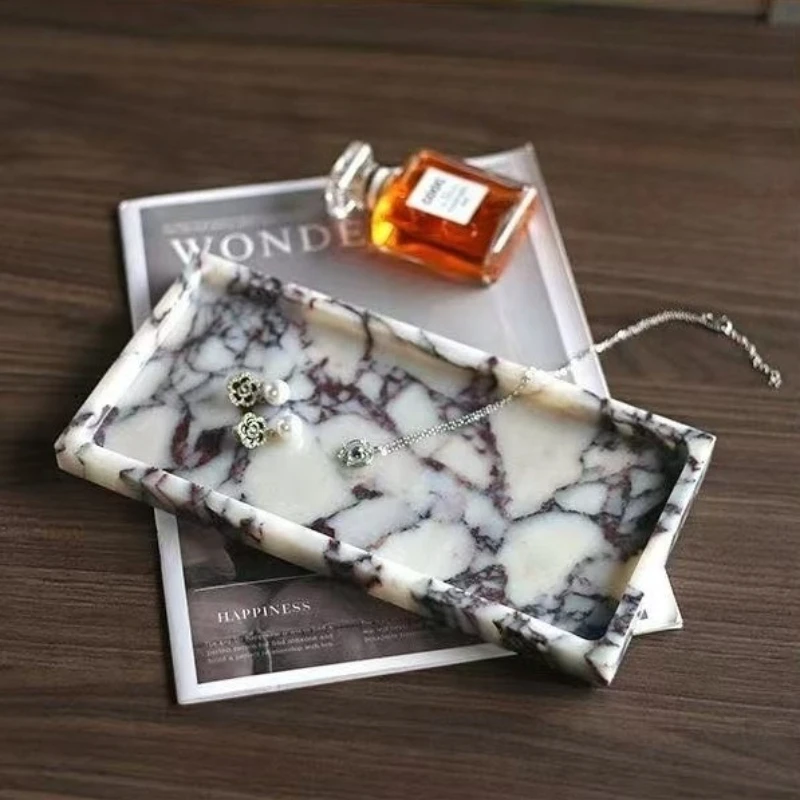 European-Style Luxury Natural Cararra Violet Marble Rectangular Tray, Aromatherapy Candle Holder and Decorative Display Piece fo view 4
