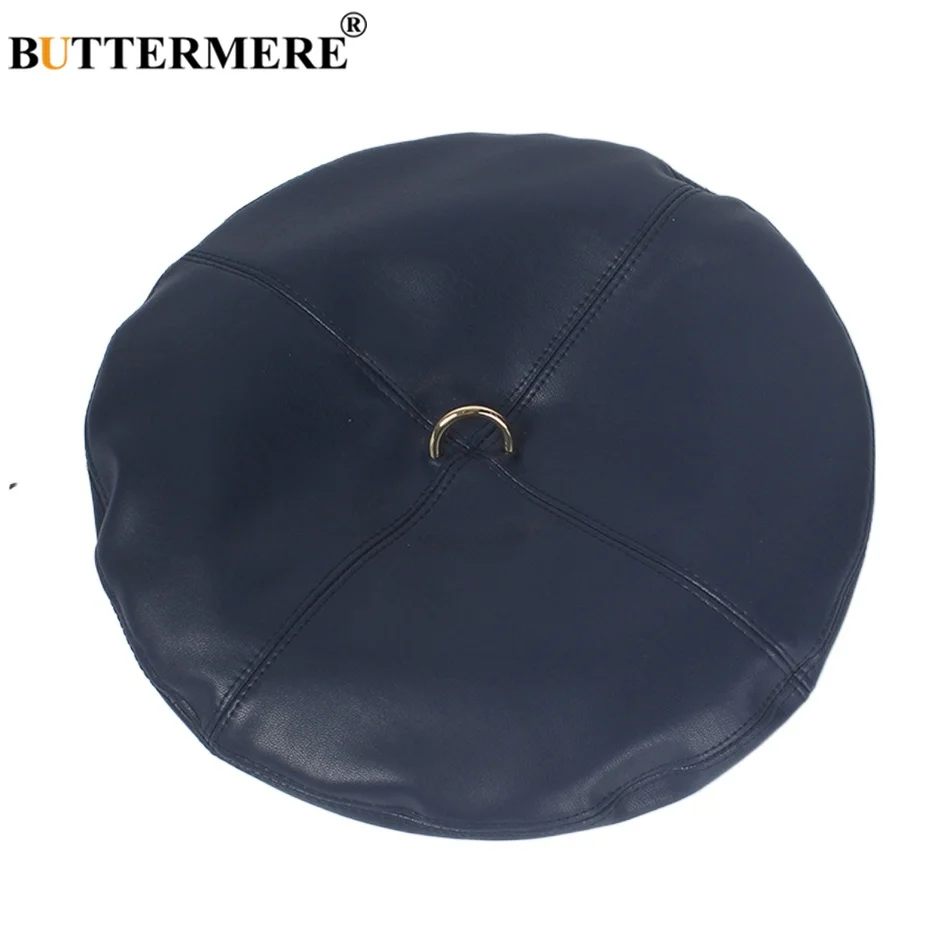 

BUTTERMERE New Navy Berets Ladies Faux Leather Caps Women Vintage Painters Hats Female Retro Classic Autumn Winter Artistic Hat