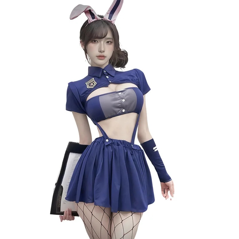 

Sexy Role Play Judy Rabbit Policewoman Officer Uniform Outfit Dress Short Sleeved Pure Desire Charming Dress Nightclub E8RD