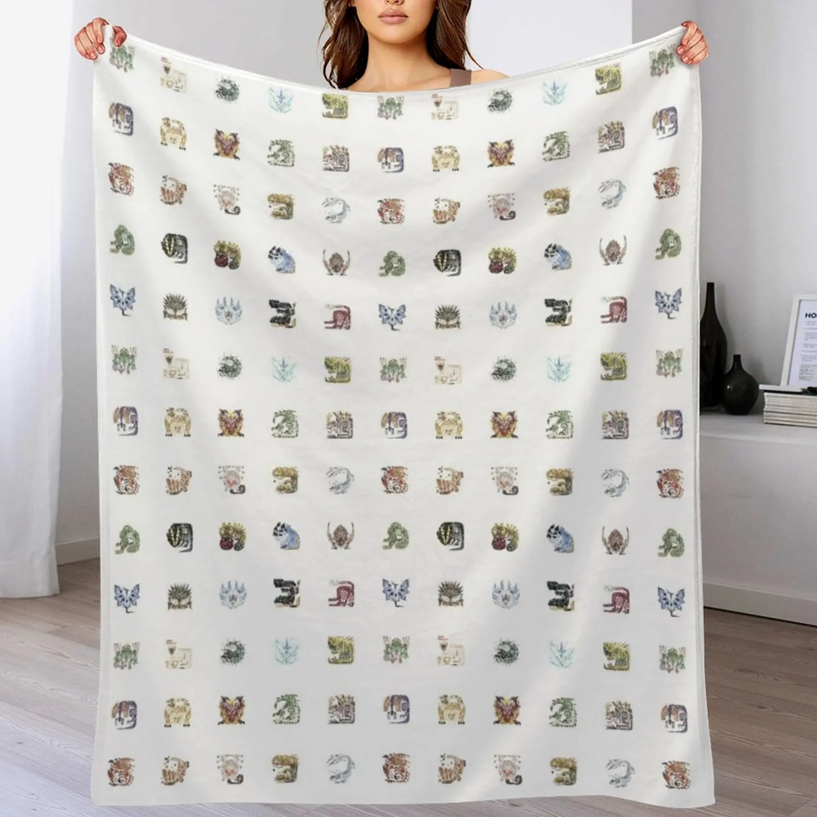 

Monster Hunter World Tiled Icons Throw Blanket Luxury St Beach Travel Blankets