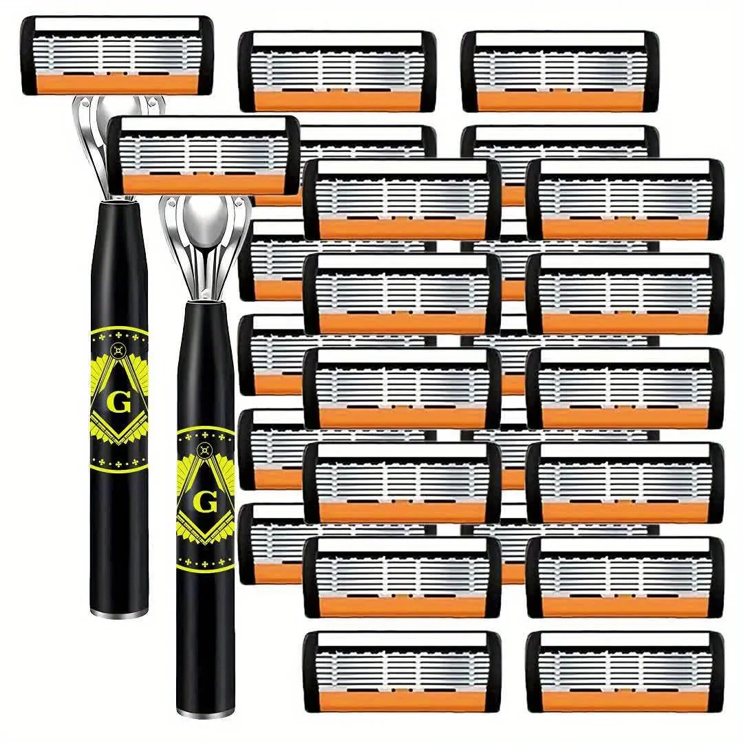 ماكينة حلاقة يدوية برأس ماكينة حلاقة مكونة من 6 طبقات، ماكينة حلاقة كلاسيكية بحافة مزدوجة من الفولاذ المقاوم للصدأ، دليل حلاقة اللحية والشارب