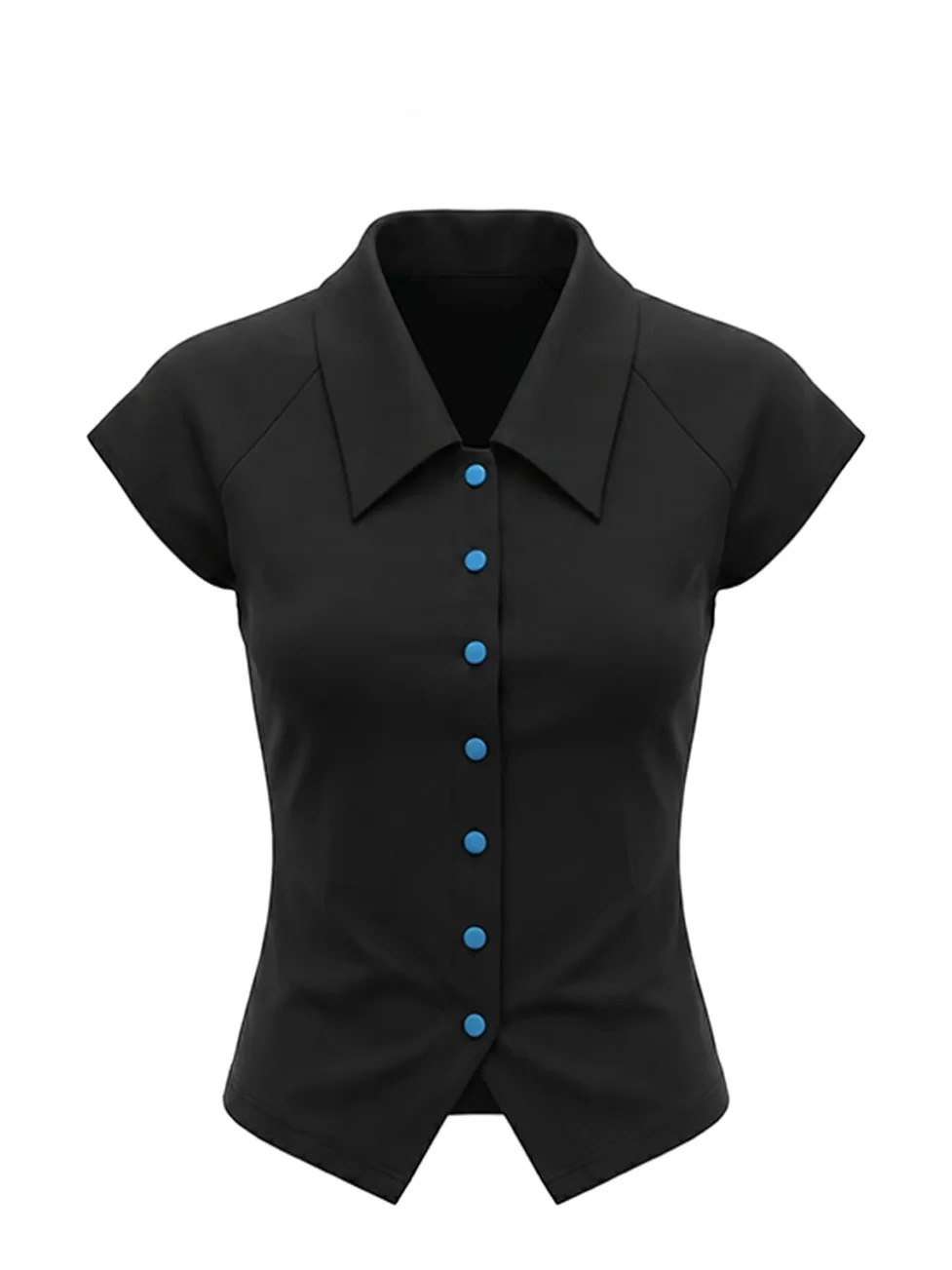 

Elegant Black Slim Fit Short Sleeve Shirt Women's Gentle Style High Quality Top Comfortable Breathable Fashionable