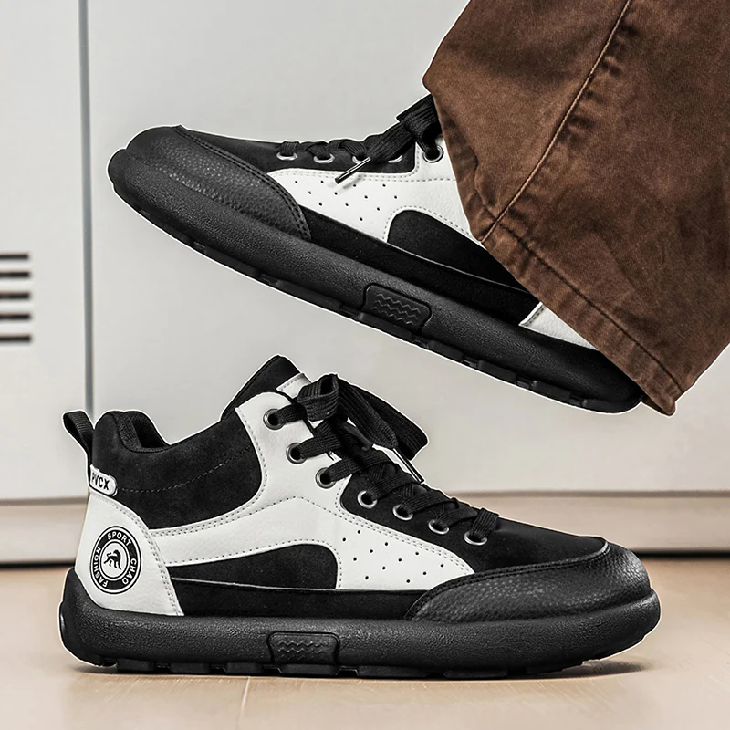 Men Casual Sports Shoes, Trendy Versatile Mid-top Wide Toe Derby Shoes, Thick Sole Height Increasing Daily Commute Casual Shoes