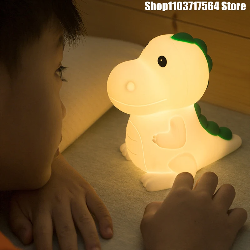 Silicone Night Light with Dinosaur Cartoon, Sleep Light, Creative Gift, Atmosphere Light, Children\'s Bedside, Bedroom