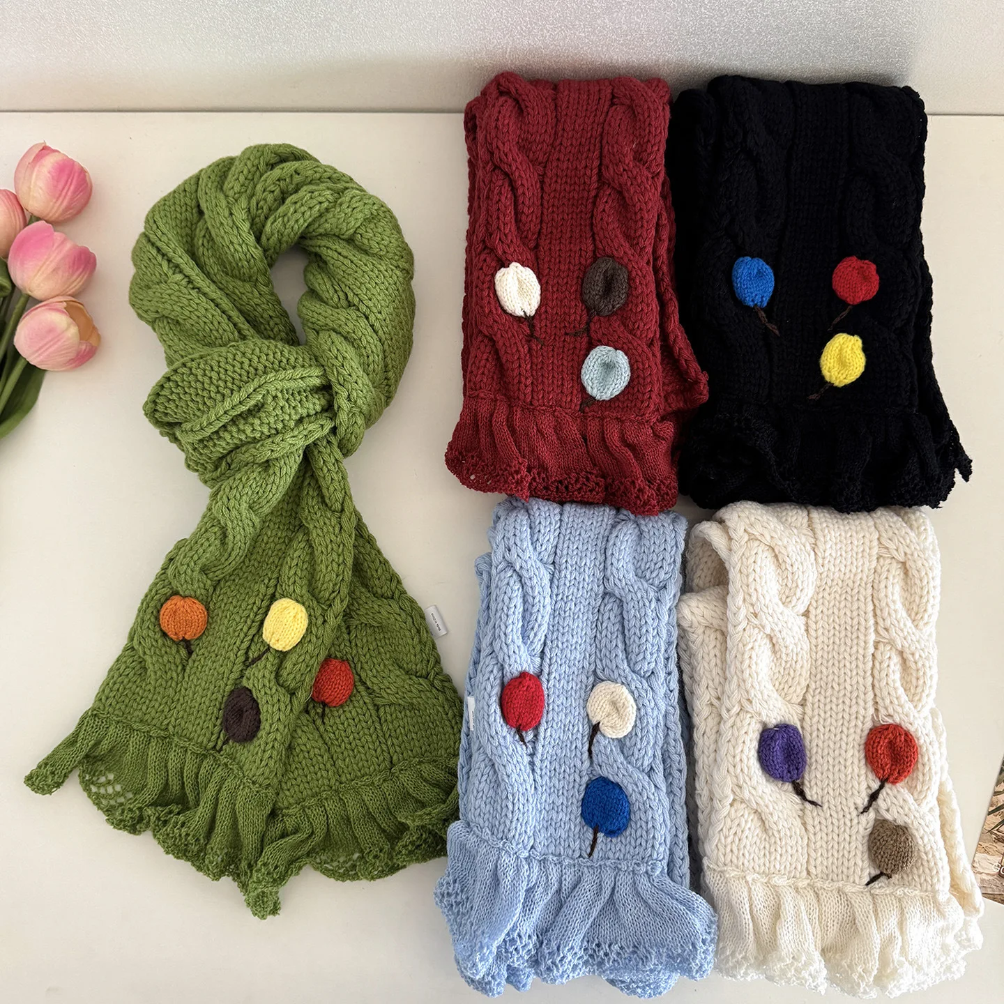 Cute Rainbow Candy Knitted Scarf for Women Autumn Winter Student Warm Neck Wrap Collar Versatile Cold Weather