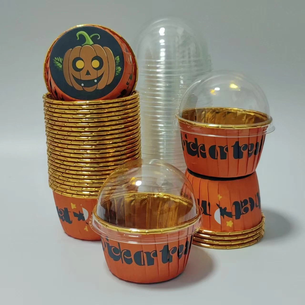 أكواب كعكة على طراز الهالوين، 50 قطعة من أكواب كب كيك للاستعمال مرة واحدة، أكواب مافن مع أغطية/بدون أغطية، أكواب الخبز، مقاومة للحرارة #3