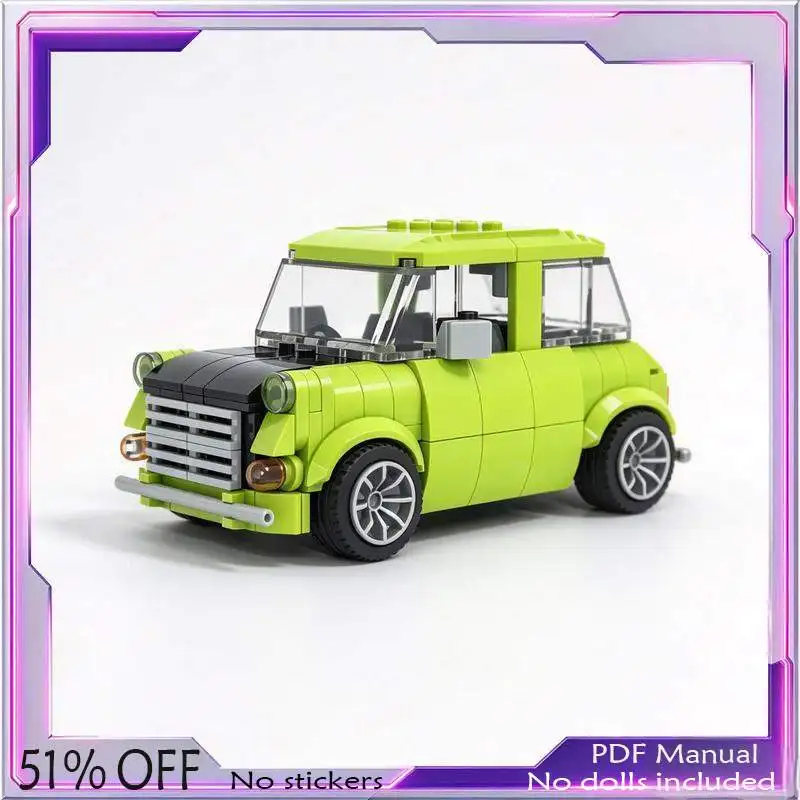 242PCS Retro Green Classic British Compact Car Model MOC Building Blocks Creative Idea DIY Assembly Collection Display Gift