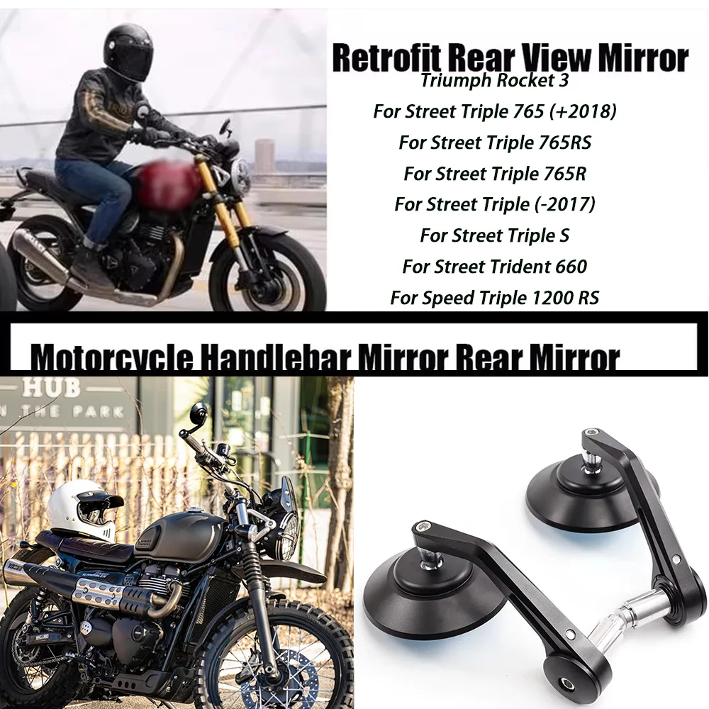 

Motorcycle CNC Handlebar Handle Bar Rearview Side Mirrors Bar End Mirror Kit For Rocket 3 Street Triple S 765 RS R 765RS 765R