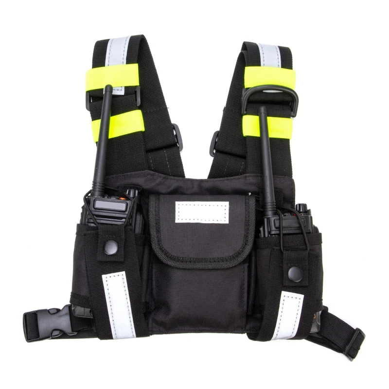 

Two Way Radio Carry Case Reflective Walkie Shoulder Vest Chest Harness Holder Bag Front Pack