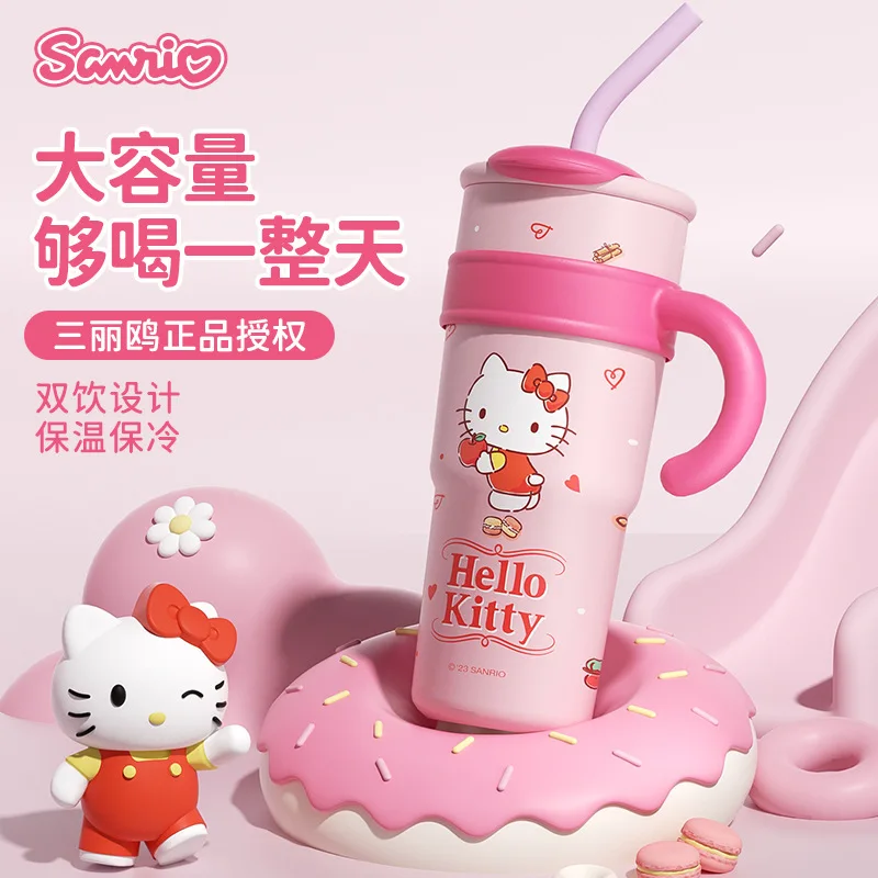 Hello Kitty Water Bottle 1200ml Sanrio Cute Insulated  Large Capacity Straw Thermos Cup My Melody Cartoon Children Stainless Cup