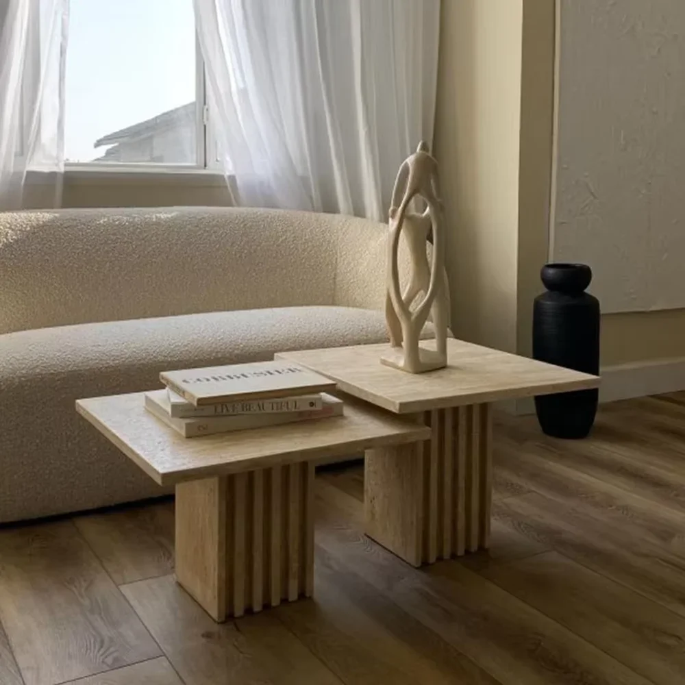 Mesa de piedra Natural, columna, Pedestal Basse, mesa de centro de travertino moderna, decoración para el hogar, muebles de travertino de mármol