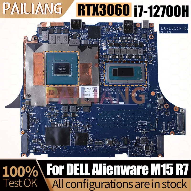 For Dell Alienware M15 R7 Notebook Mainboard Laptop LA-L651P SRLD1 i7-12700H GN20-E3-A1 RTX3060 8G Motherboard Full Tested