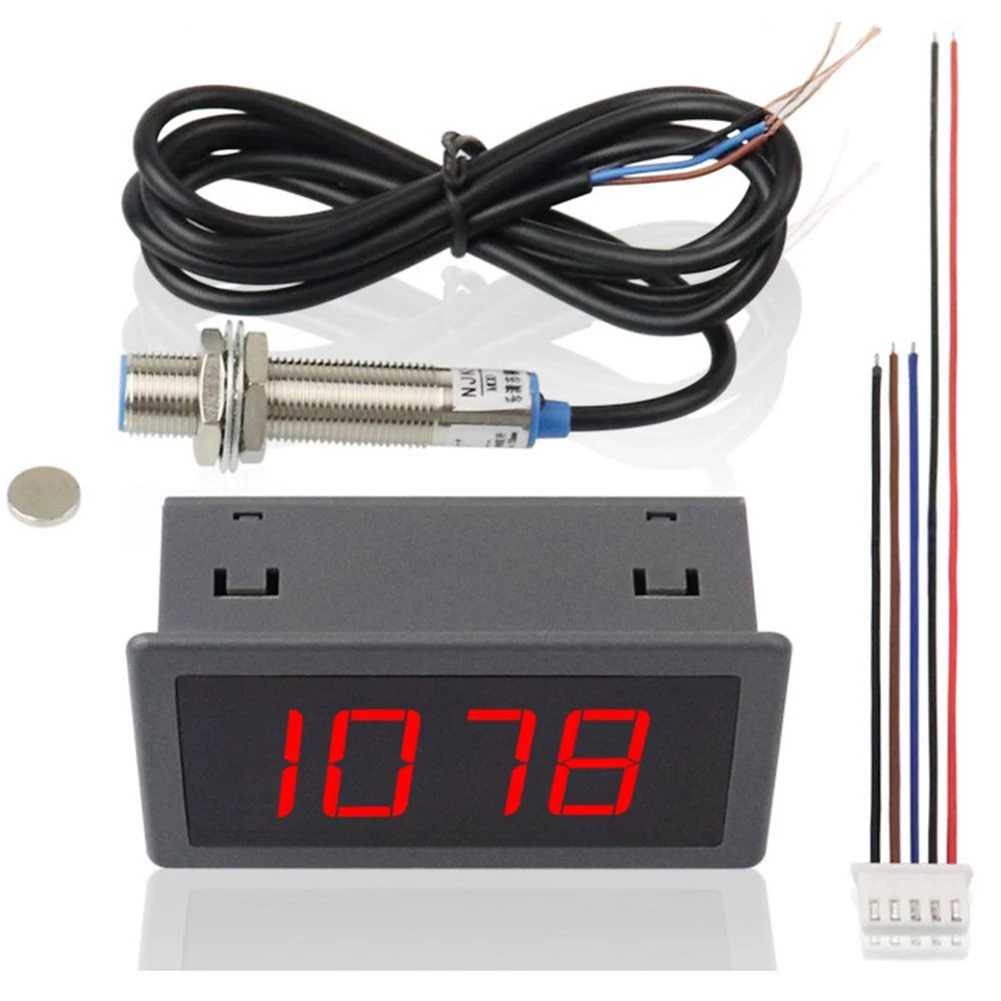 LED Digital Tachometer Digital Motor Speedometer Hall Sensor Magnet Anti-Interference Kit Real-time Accurate 10-9999 RPM Data