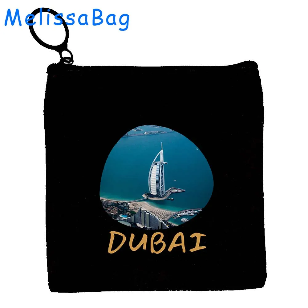 Dubai United Arab Emirates Burj Khalifa Skyscraper Skyline Cute Gifts Canvas Coin Purse Key Case Small Bag Wallet Zipper Pouch