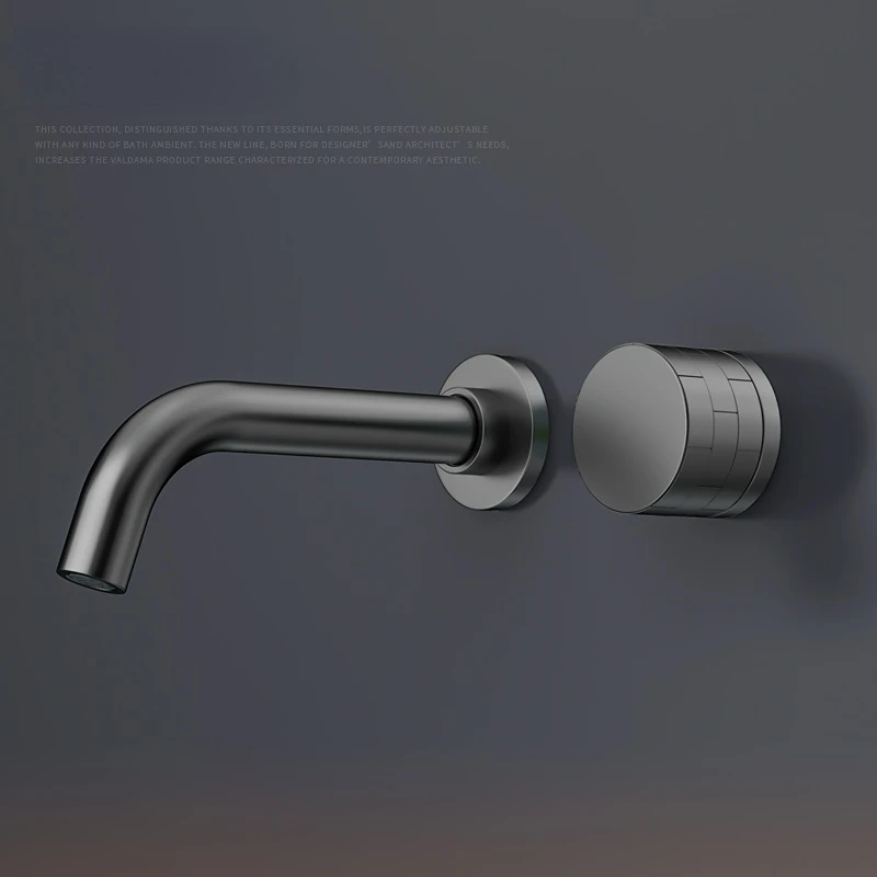 

Bathroom Wall Concealed Basin Faucet Wall Mounted Hot and Cold Water Mixer Tap Copper Minimalist Gun Gray Washbasin Sink Faucet