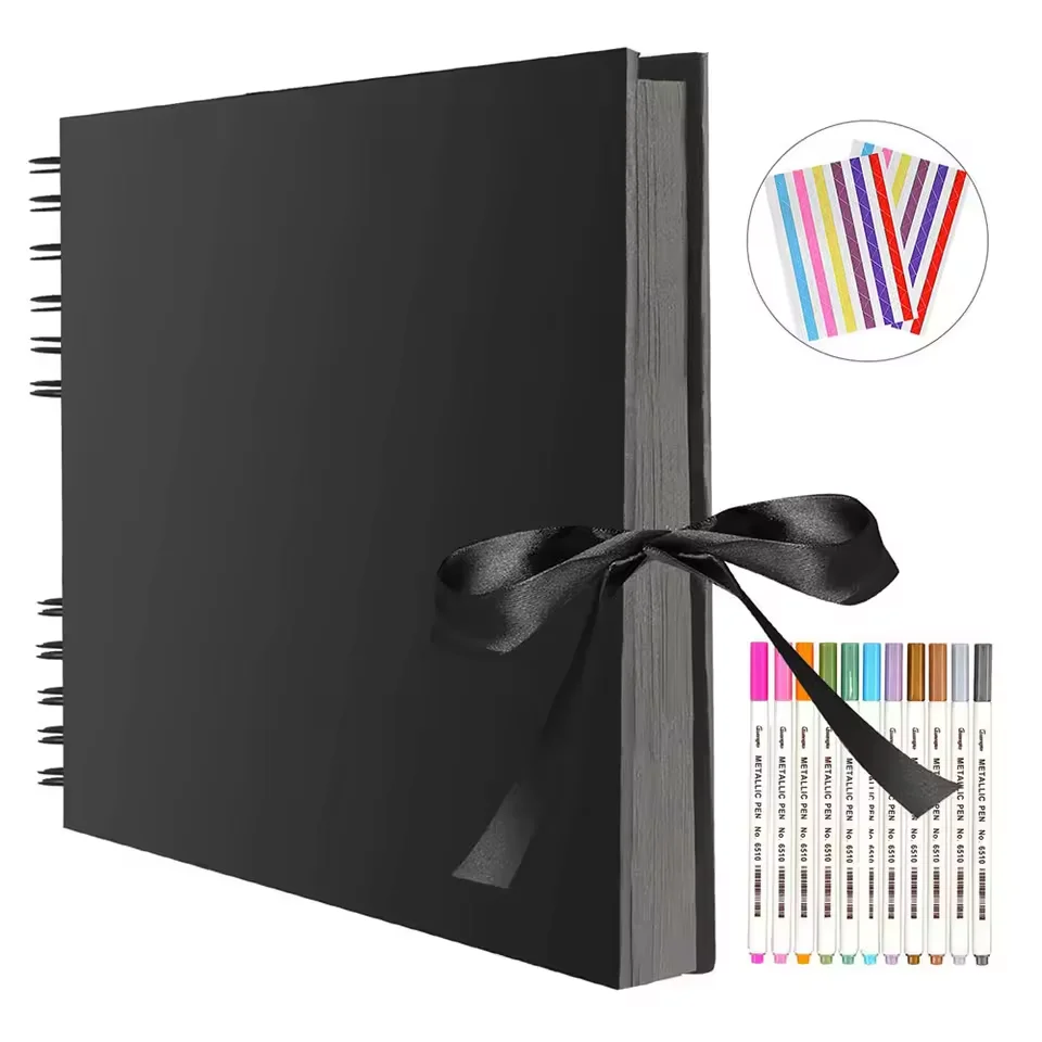 ZK30 80 schwarze Seiten Erinnerungsbücher DIY Handwerk Fotoalben Scrapbook Cover Kraftalbum für Hochzeitstag Geschenke Erinnerungsbücher