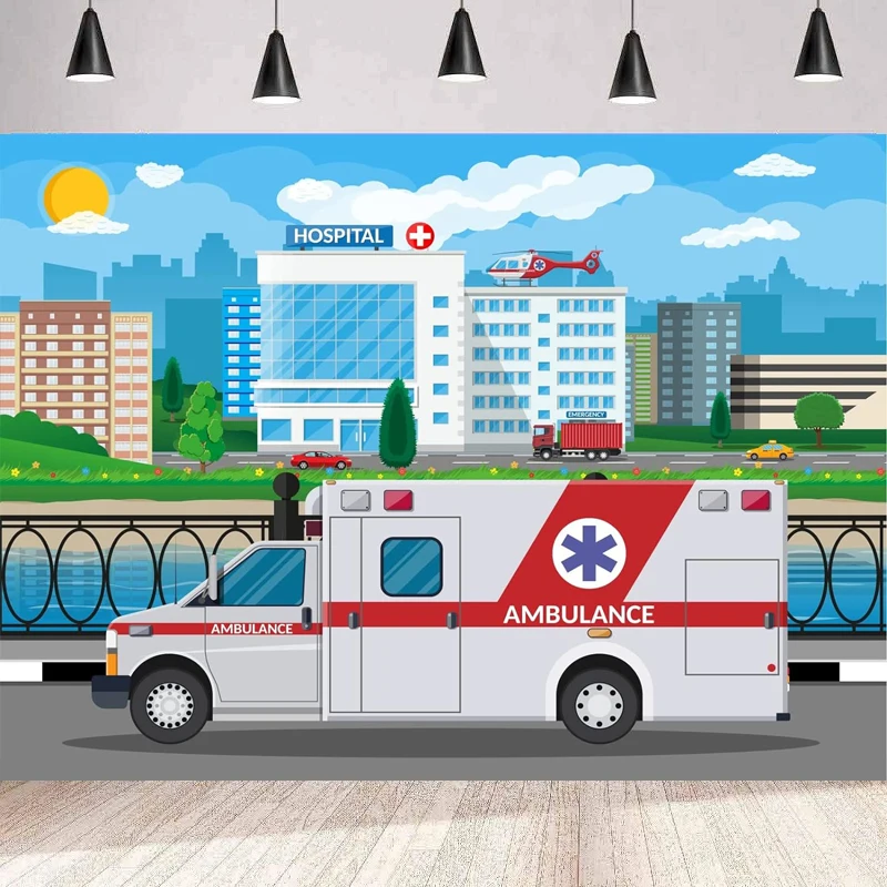 Cartoon Hospital Photography Backdrop Ambulance Aircraft Medical Nursing School Nurse Graduation Doctor Nurses Party Background