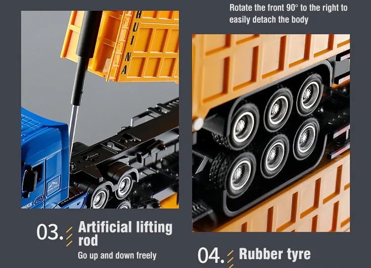 1:50 Alloy Diecast Large Truck Model Trailer Simulation Container Pull Back Engineering Transport Vehicle for Kids Collection