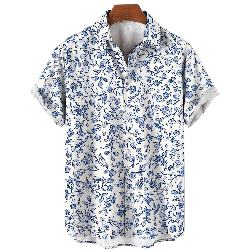 Men's Shirt Tropical Plant 3D Printed Tops Casual Fashion Flower Short Sleeves Shirts Lapel Button Streetwear Unisex Clothing