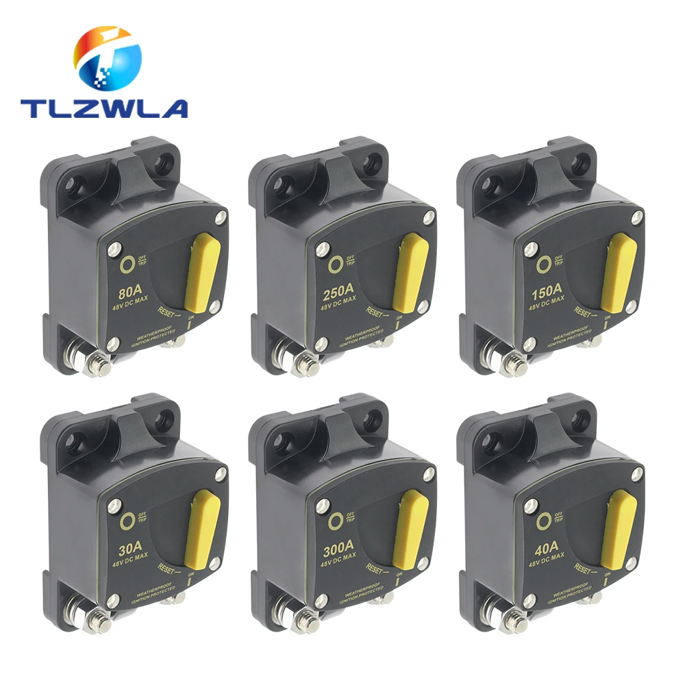 Waterproof 50A 60A 80A 100A 150A 200A 250A 300A AMP Circuit Breaker Fuse Reset 12-48V DC Car Audio Amplifier Breaker