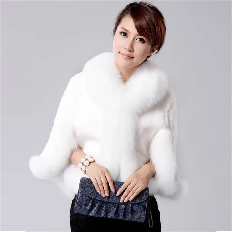 

Winter Capes Ponchos Overcoat Women Faux Fur Jacket Mink Hair Collar Bolero Shawl Faux Fur Wrap Wedding Cape Fluffy Fur Coats