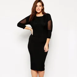 Plus Size Sexy Elegant Sheath Dress Women Mesh Patchwork Summer Spring Black Bodycon Dress Ladies Large Size Midi Dress 6XL 7XL