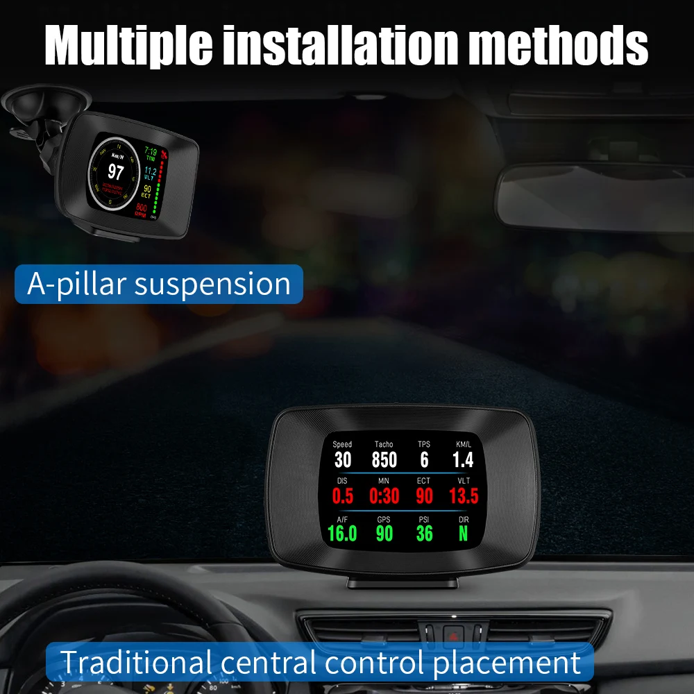 P13 OBD2 GPS HUD Car Head Up Display Digital Auto Brake Turbo Tester Clock Speed Meter On Board Computer Y03 HUD Speedometer