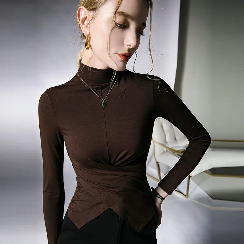 Irregular Design New Solid Color Pleated Blouse Spring Autumn Long Sleeve Latin Dance Practice Top