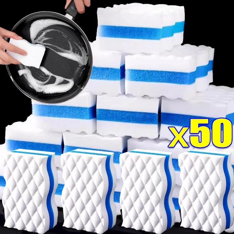 3 Layer Magic Sponge Eraser Cleaning Pads for Bathroom Kitchen Floor Bathtub Toilet Baseboard Wall Cleaner  Blue White Sponge