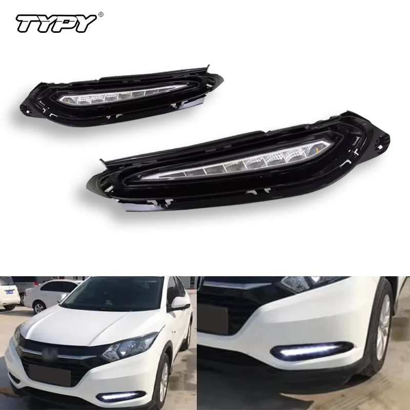 

TYPY For Honda HRV HR-V 2014-2017 LED Car Daytime Running Light DRL Fog Lamp With Daylight Turn Signal Yellow Turn Signal