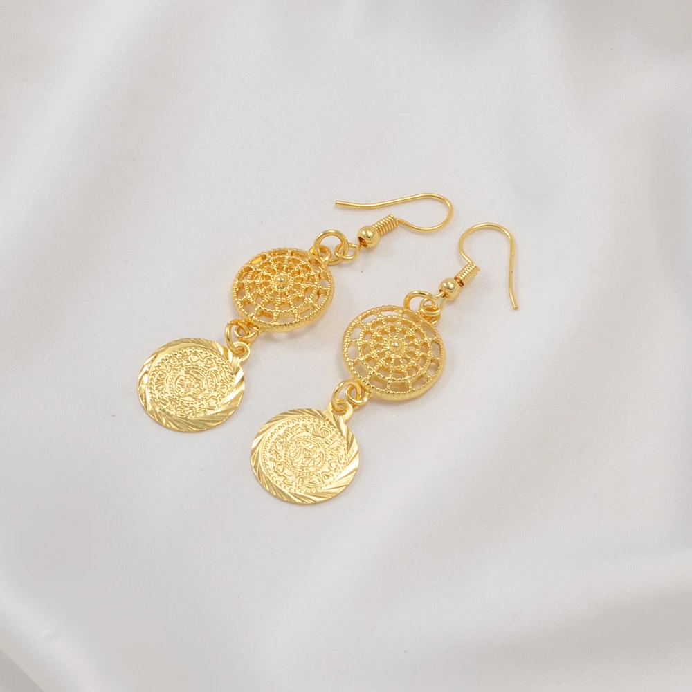 Anniyo Arab Coins Earrings for Women Girls Gold Color Middle East Jewelry African Party  #078606