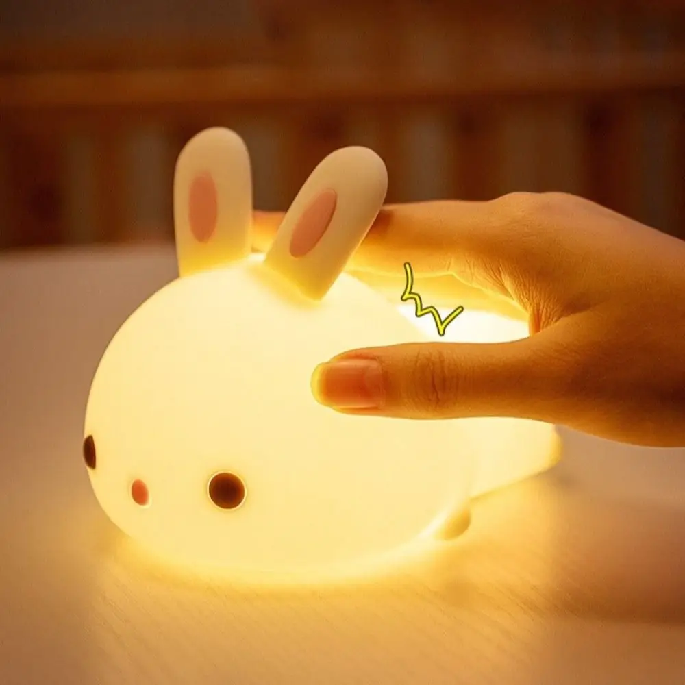 Portable Touch Sensor Rabbit Night Light 16 Colors Colorful LED Night Lights Dimmable Silicone Bunny Lamp Bedroom